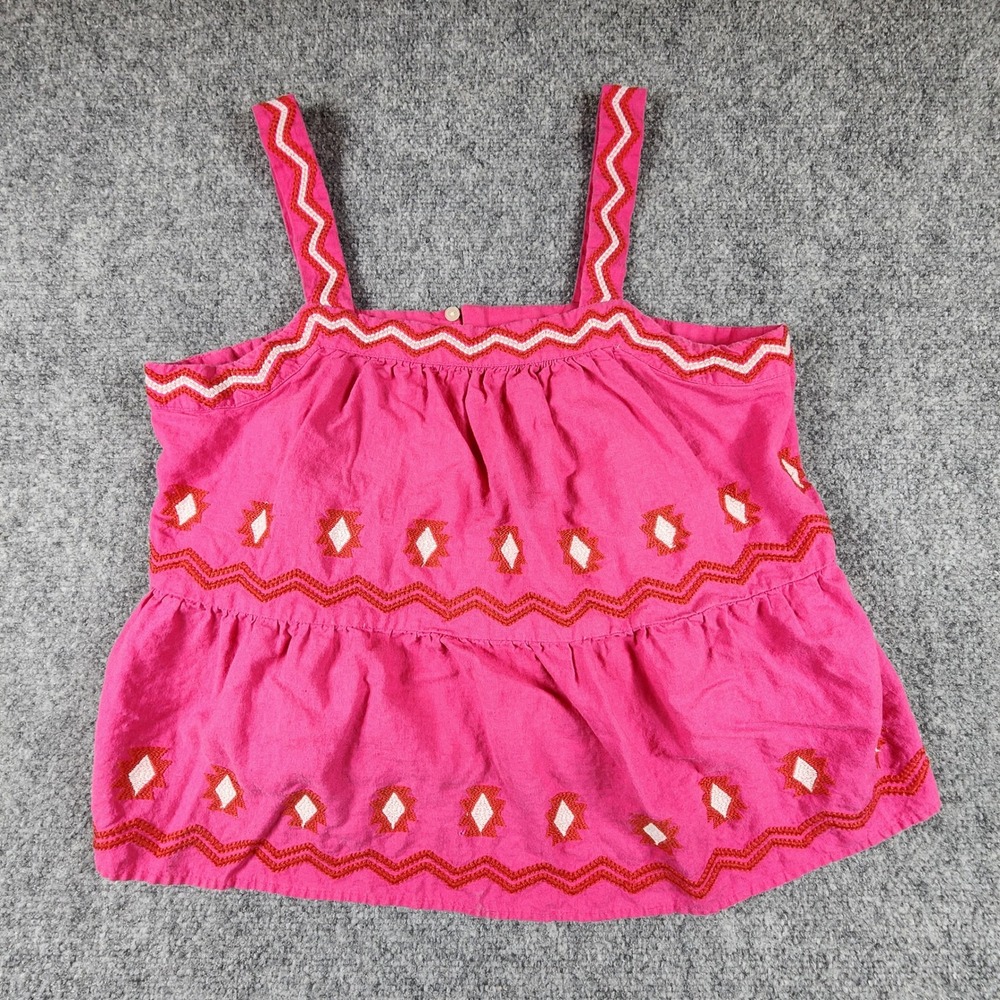 Loft Petites Pink Embroidered Linen Blend Tiered Peplum Tank Top MP